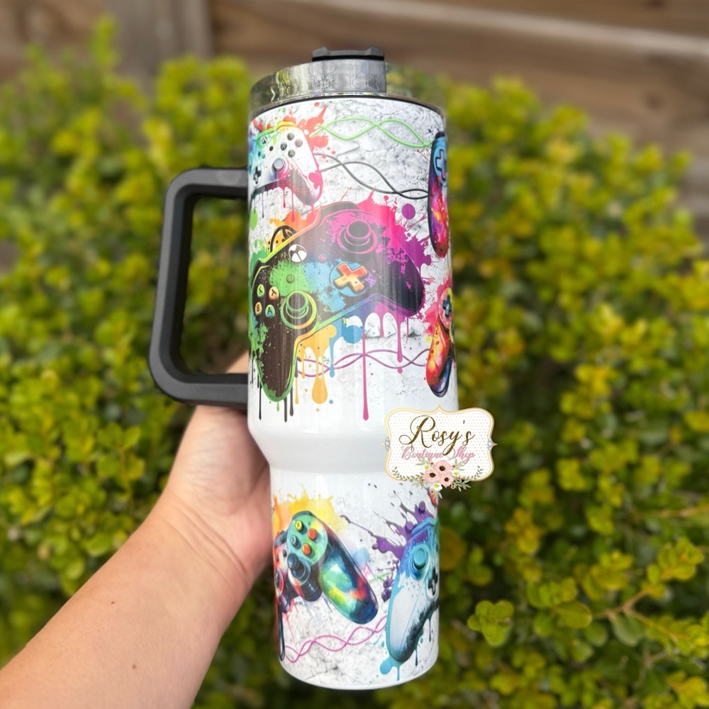 Video game watercolor 40oz tumbler